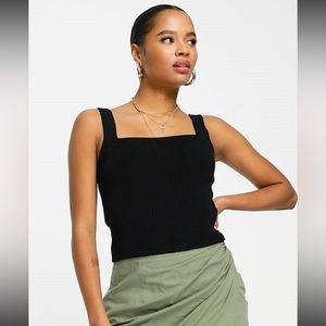 NWT ASOS DESIGN Petite knit square neck cami in black 8P